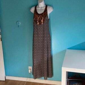 Tory Burch Size 8 Embellished Brown Geometric Print Light Cotton Maxi Dress